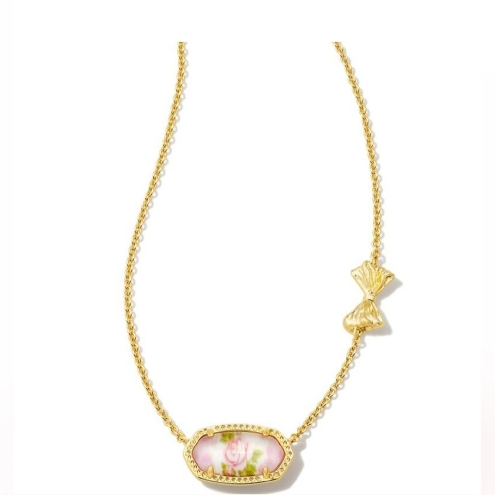Kendra Scott x LoveShackFancy Gold Elisa Necklace MARIE PINK BLOOMING HEIRLOOM